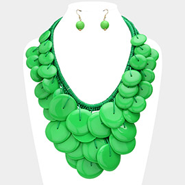 Chunky Oversized Acrylic Disc Beaded Thread Statement Necklace